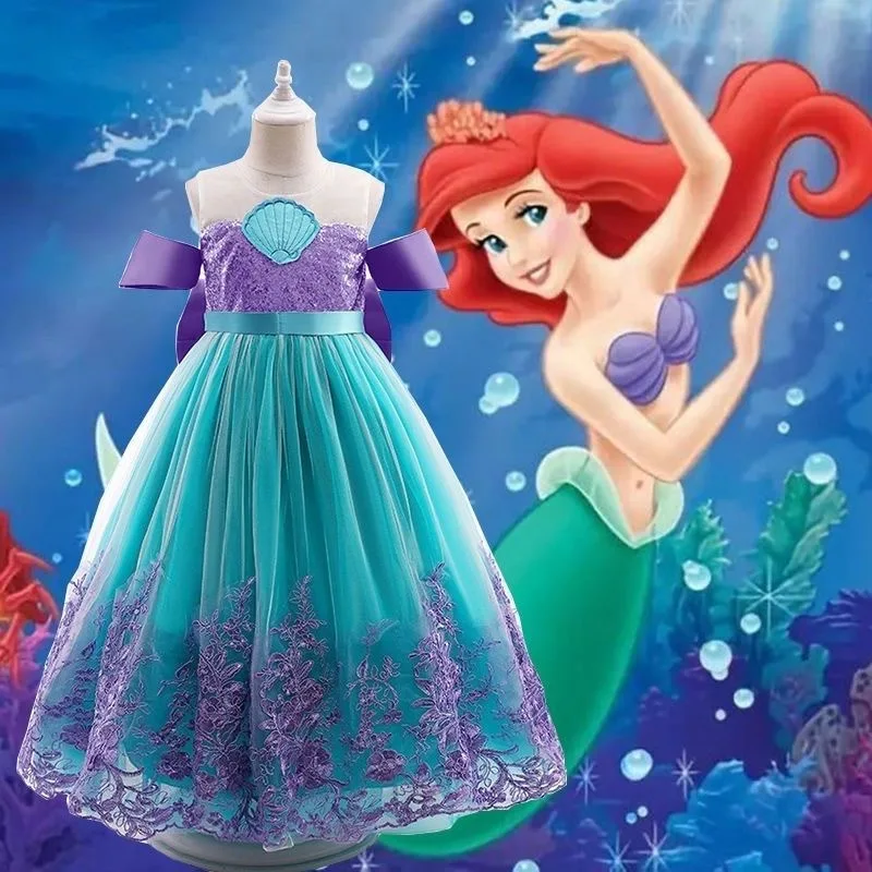 

Милое платье принцессы Русалочки Ариэль для девочек, детский костюм для косплея, детская одежда для Хэллоуина, дня рождения, летнее платье для девочек
