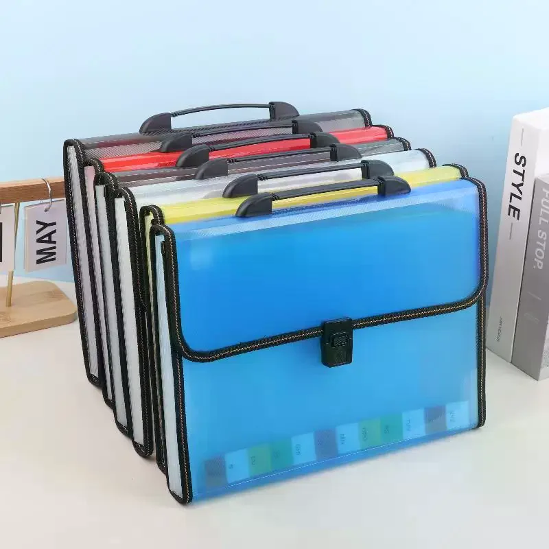 

Large Capacity Waterproof File Transparent Folder Press Button Plastic Data Document Bag Pocket Storage Office Supplies