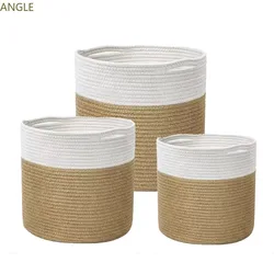 Jute Spliced Cotton Rope Plant Basket Woven Storage Basket for Floor Indoor Planter, Flower Pots Cover Laundry Bin with Handle