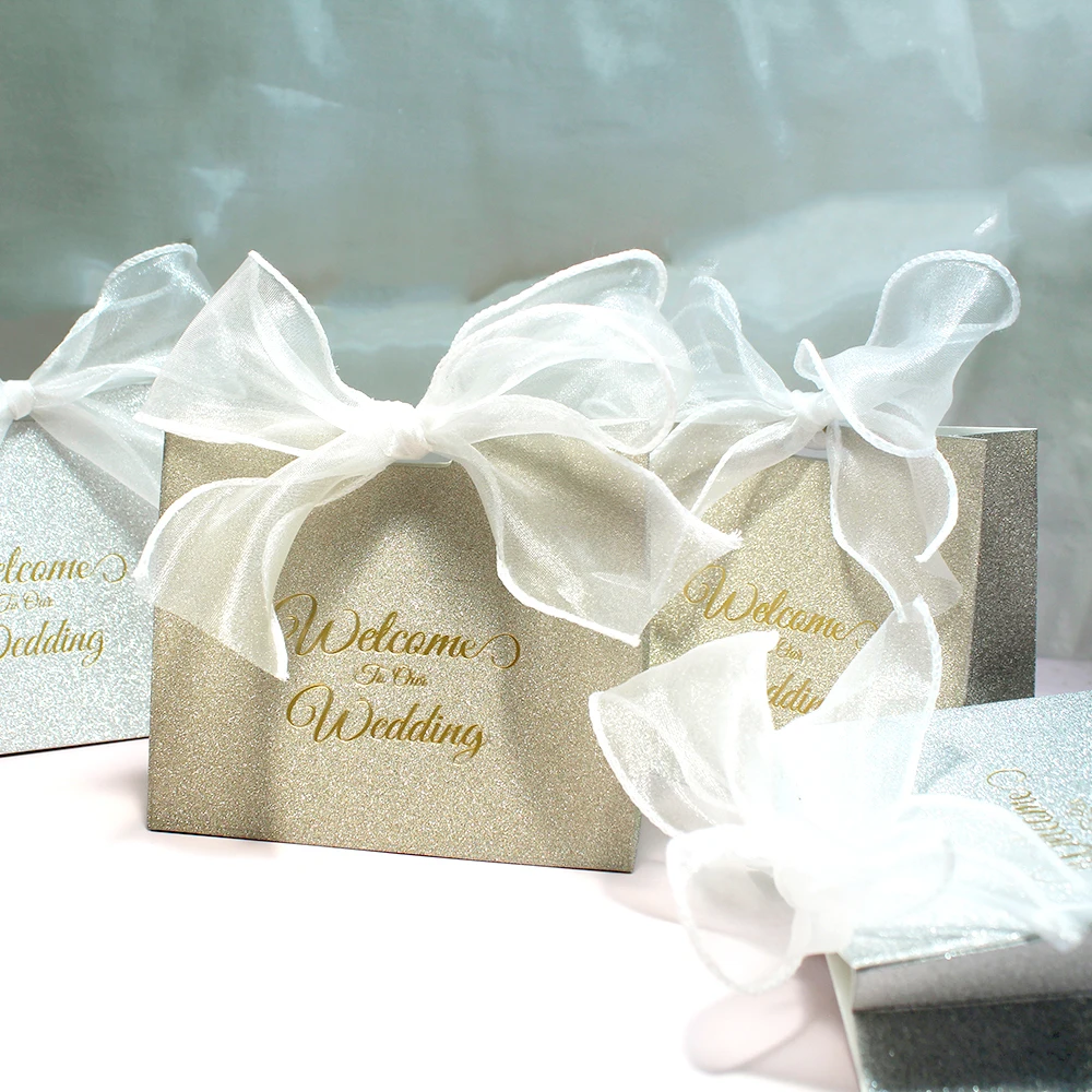 5/10pcs Luxurious Candy Box Set for Wedding Favor Boxes with Shining Boxes and Delicate Ribbon Wedding Party Favor Decoration