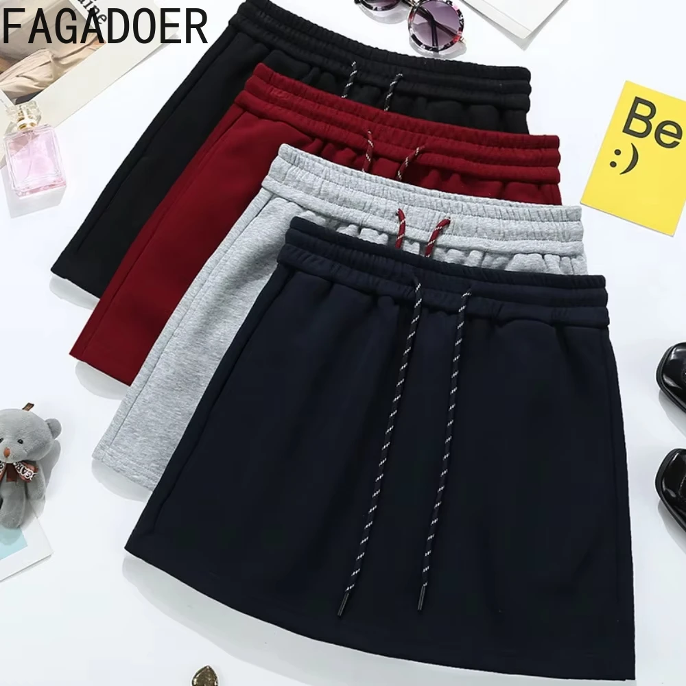 FAGADOER Y2K Streetwear Women V Neck Letter Print Hollow Tshirts And Drawstring Mini Skirts Two Piece Set Fashion 2pcs Clothing