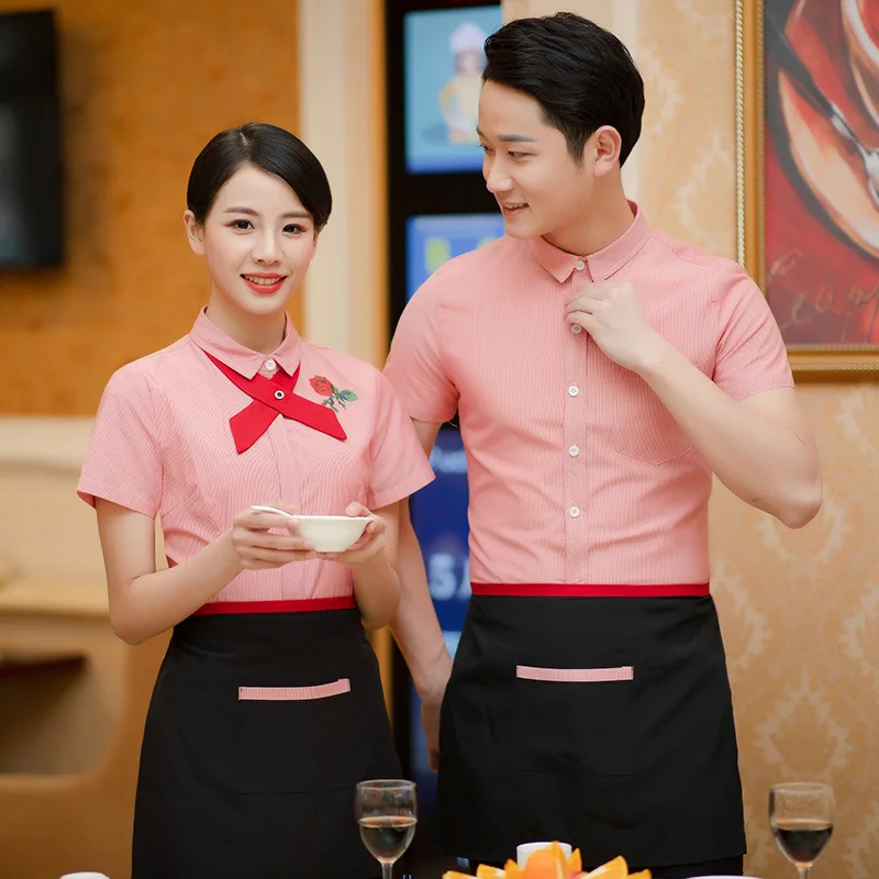 Waiter Short Sleeve Thin Hotel Front Desk Cashier Summer Hot Pot Shop Work Clothes Striped Apron