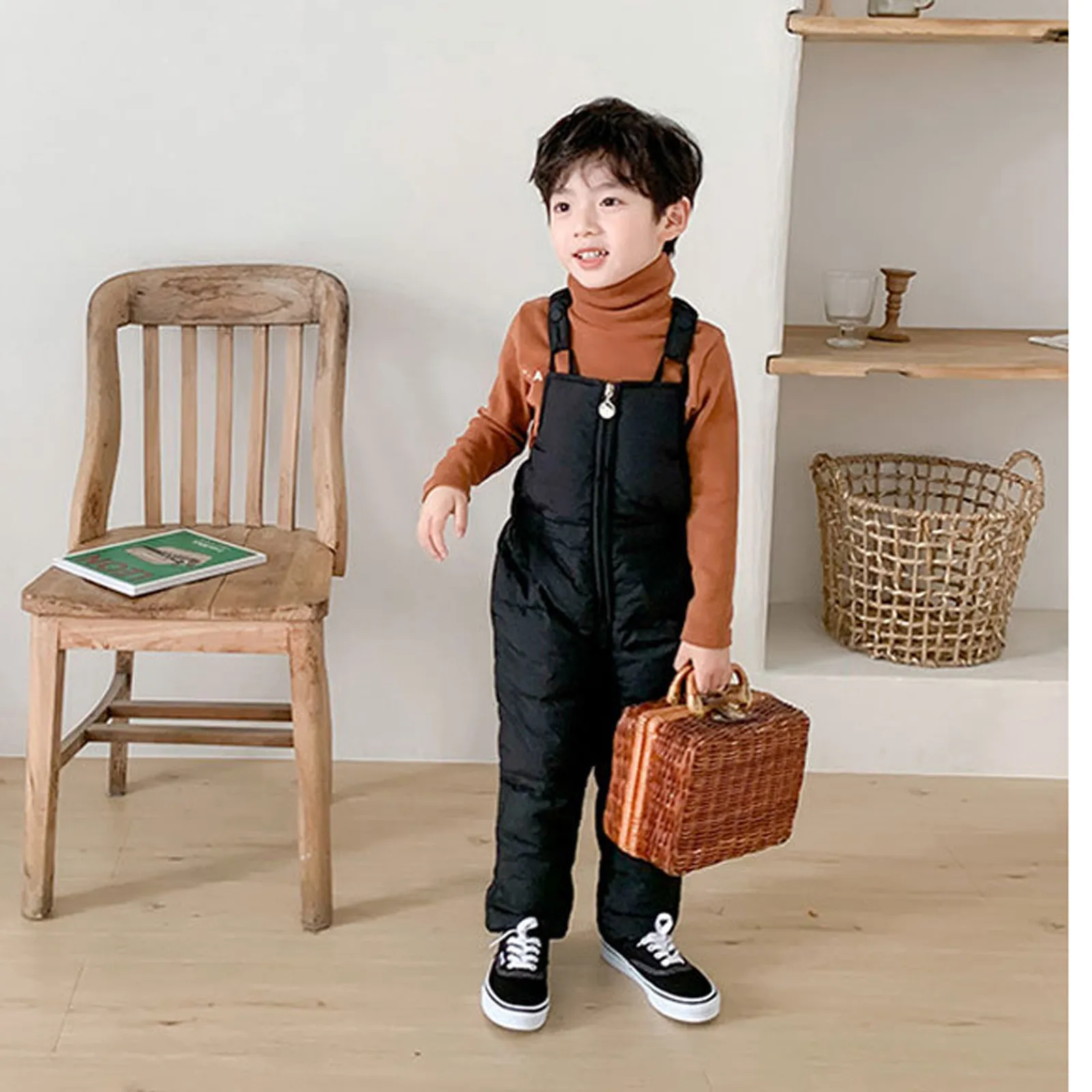 الشتاء الاطفال وزرة دافئة السراويل الخريف الفتيات الفتيان سميكة أسفل سراويل قطنية عالية الجودة الأطفال يندبروف الثلوج بذلة 1-5Y #4