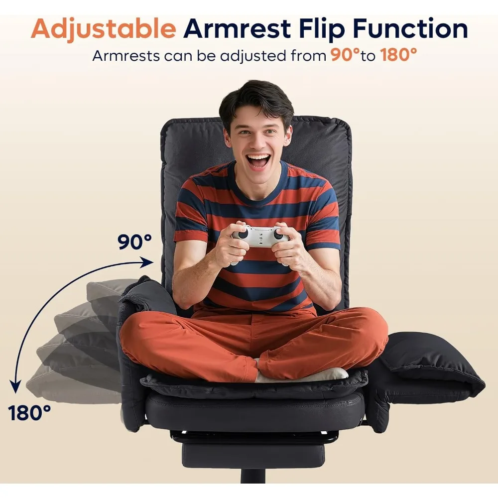 Cross-Legged Office Chair with Footrest, High-Back Criss-Cross Design, Reversible Armrests, Wheels, Suitable for Big and Tall In