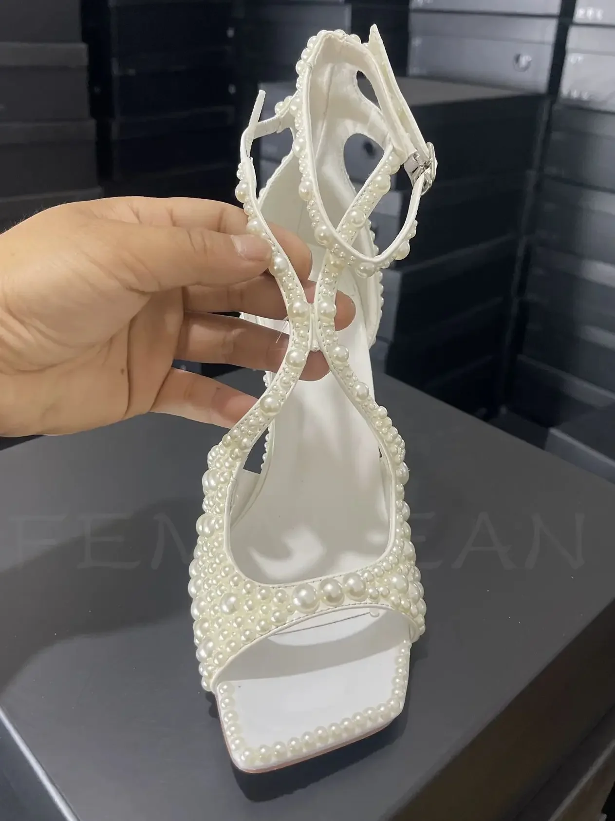 All-Over Pearls Heeled Summer Bridal Shoes White Satin Sandals Dress Wedding Shoes White Bride Platform Pumps Shoes For Women