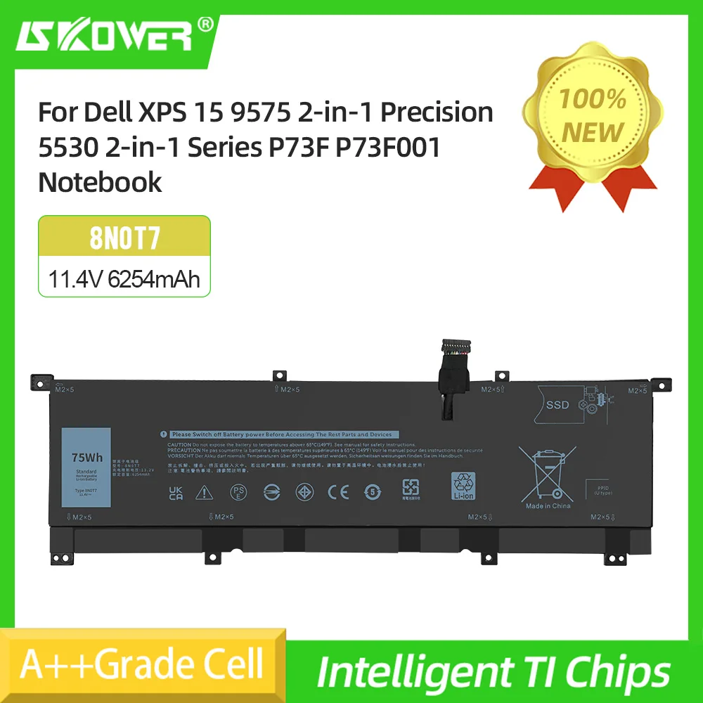 SKOWER 8N0T7 Battery For Dell XPS 15 9575 2-in-1 Precision 5530 2-in-1 Series P73F P73F001 Notebook 6254mAh