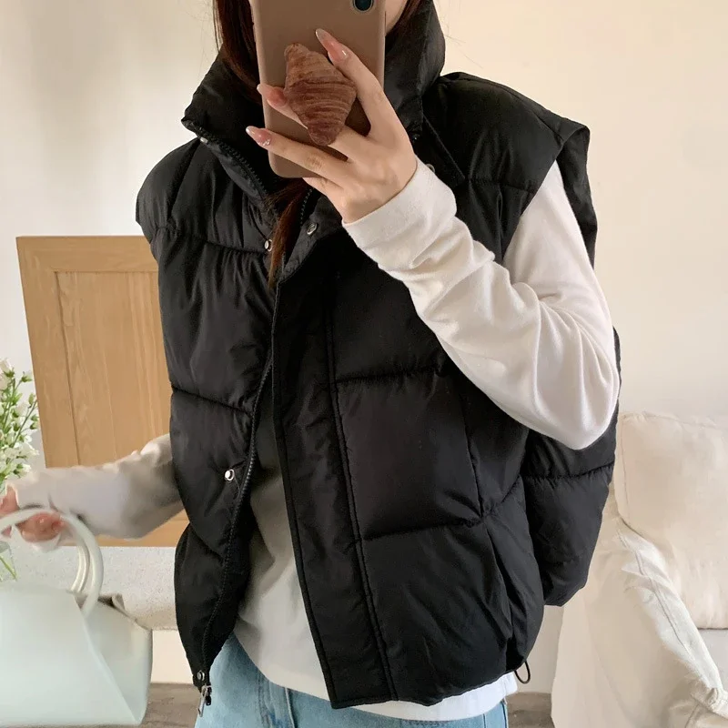 새로운 스탠드 업 칼라 퍼프 코튼 패딩 조끼 가을 여성 느슨한 한국 학생 빵 옷 자켓 코트 Tide JJ276