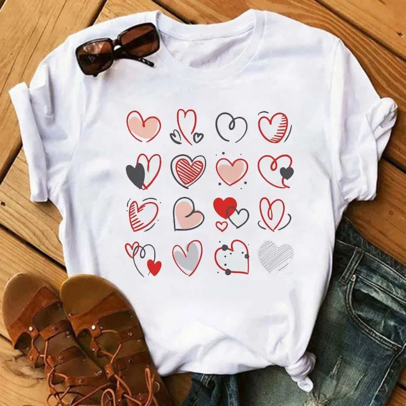 Women's Short Sleeve Love Valentine's Day T-shirt Fashion Love Print Instagram Bottom Shirt Aesthetic Clothes  Harajuku