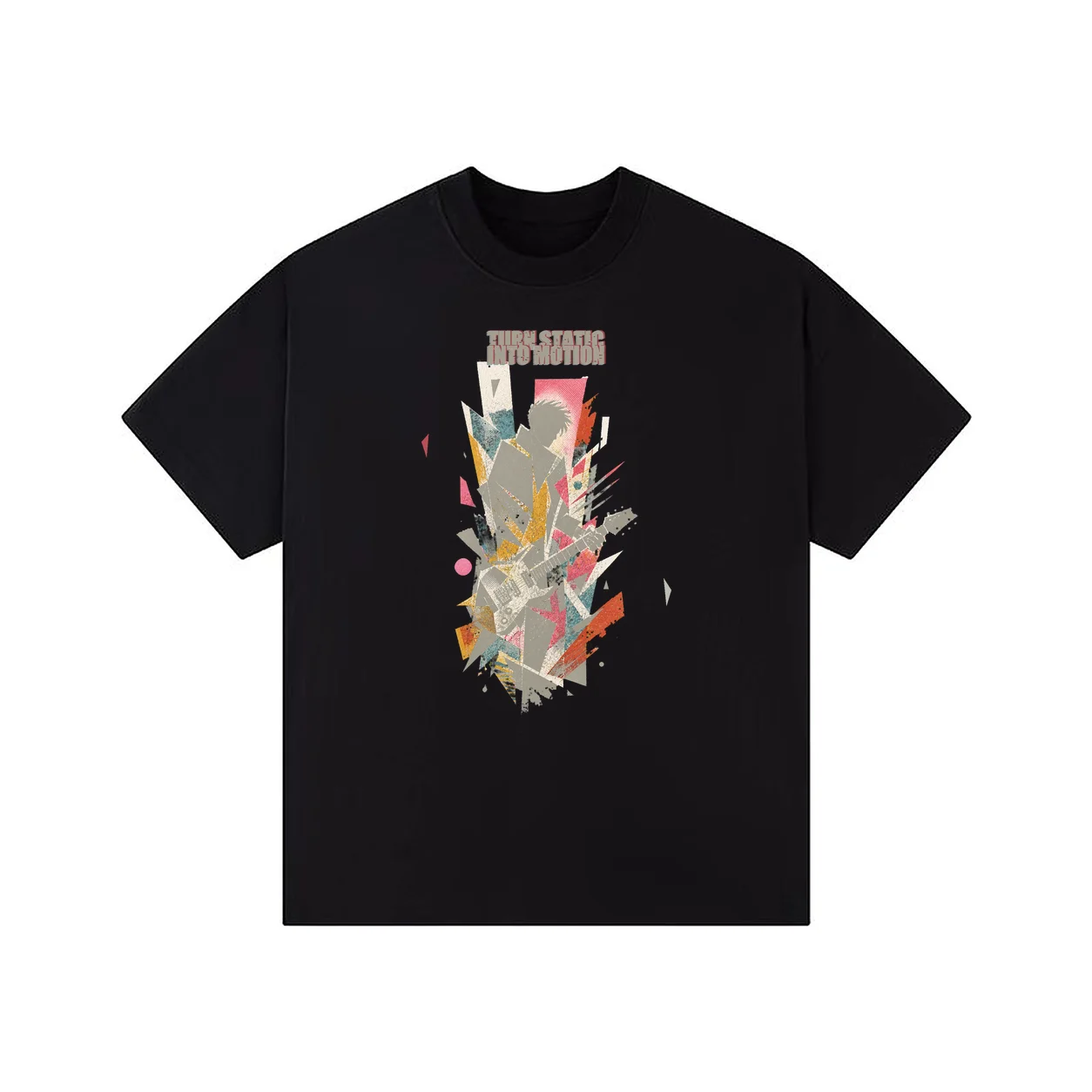 Men Turn Static Into Motion Punk Collage Graphic Print O-Neck T-shirt Oversized Short Sleeve Top Heavyweight Streetwear Tops