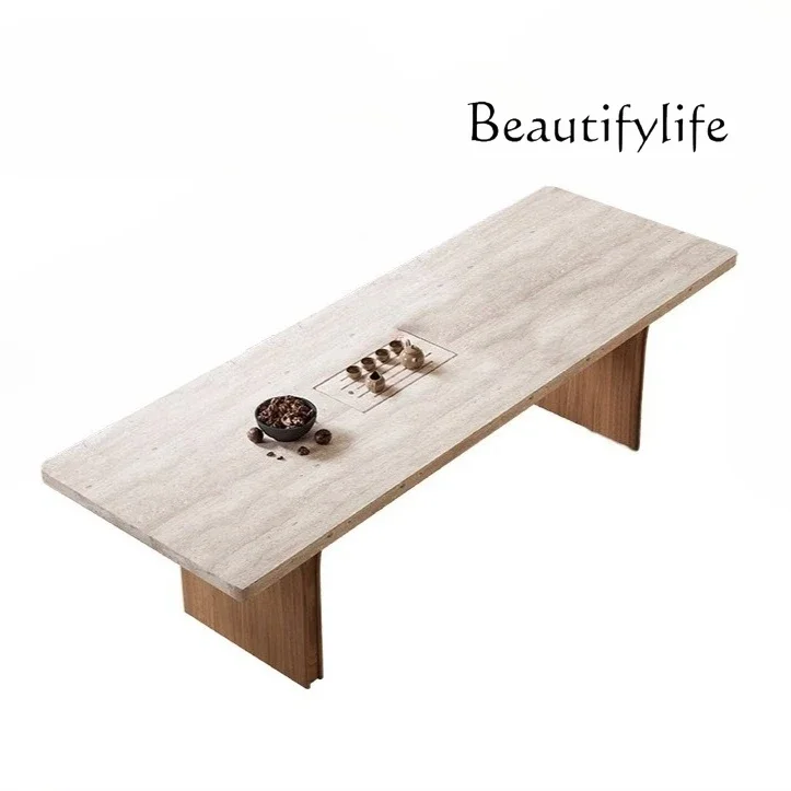 

Solid wood dining table light French retro style walnut home high-end rectangular customizable rock slab dining table