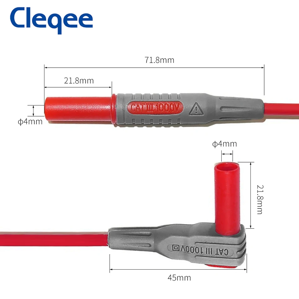 Imagem -03 - Cleqee-segurança Banana Plug Lead 90 Graus para Cabo de Teste do Multímetro Reto P1033 100cm 1000v 15a Pcs