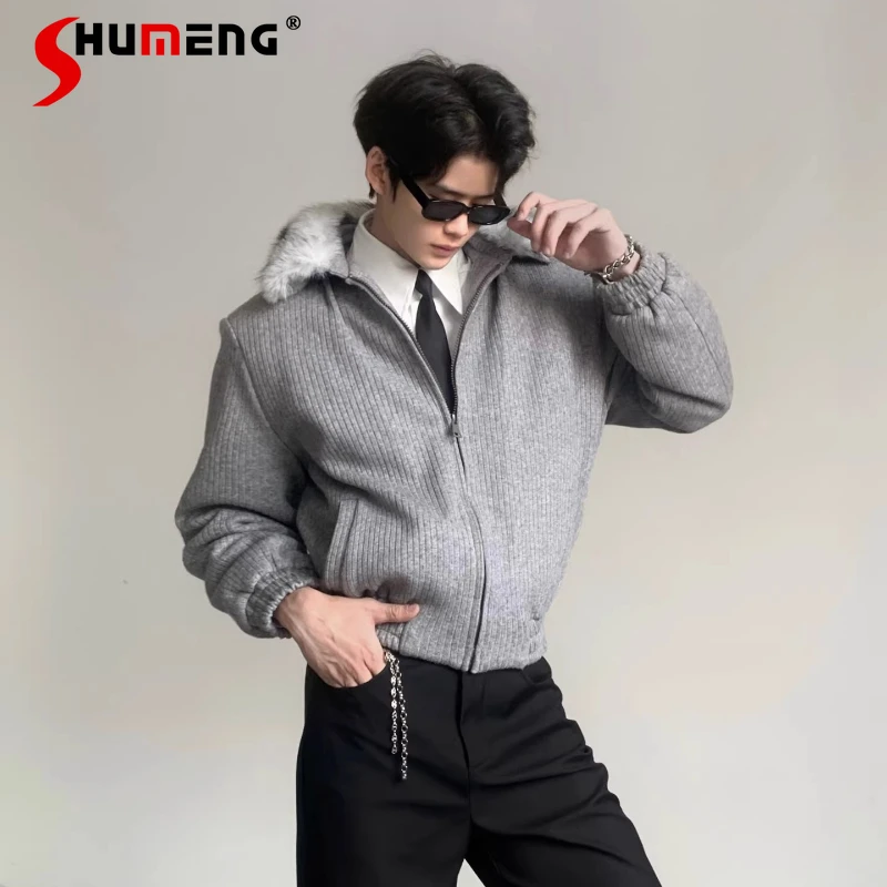 

Fashion Faux Fur Collar Parkas Men 2025 Winter New Thickened Warm Zipper Parkas Male Stylish Long Sleeve Handsome Lapel Coats