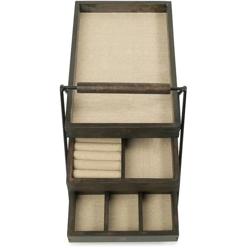 

Трехслойная шкатулка-органайзер для украшений, деревянная подставка-витрина, многофункциональное хранилище, персонализированная подарочная упаковка