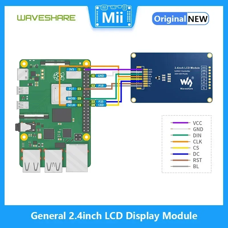 Écran LCD général Waveshare pour Raspberry Pi, technologie RVB 65K, couleurs RVB, résolution 2.4 × 240, éventuelles I, 320 pouces, nouveau