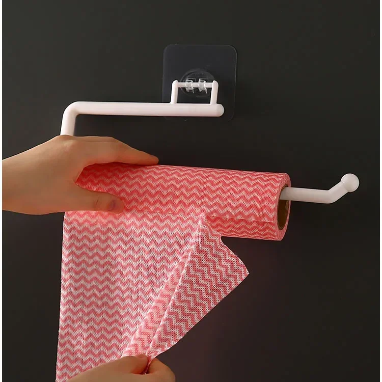 No-hole kitchen paper towel holder roll paper holder hanging shelf cling film storage rack toilet paper hook rag holder