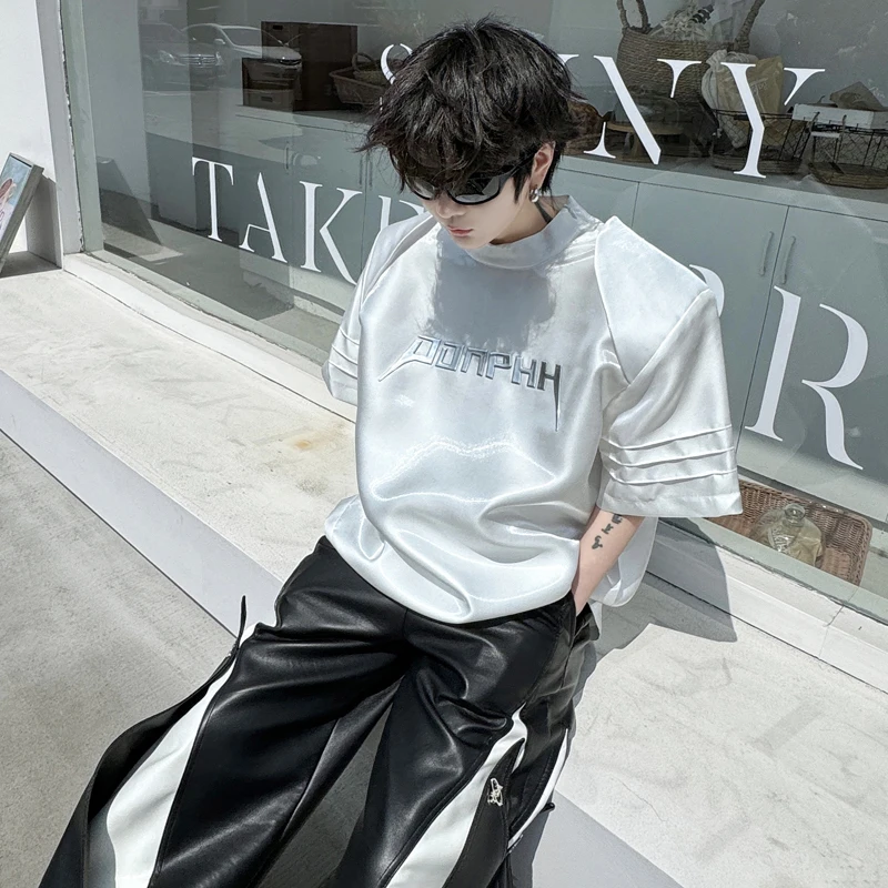 LUZHEN Stylish Street Letter Splicing Design Short Sleeve Tops Men\'s Personality Shoulder Pad Original Handsome T Shirts LZ2429