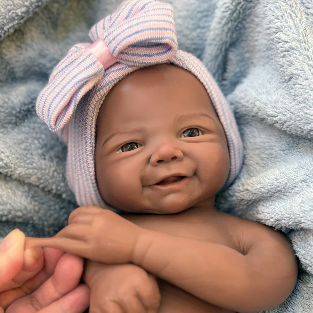 18Inch Dark Skin Vivienne Full Body Silicone Bebe Reborn Girl Doll Can Open Mouth & Washable Silicone Doll Lifelike Newborn Doll