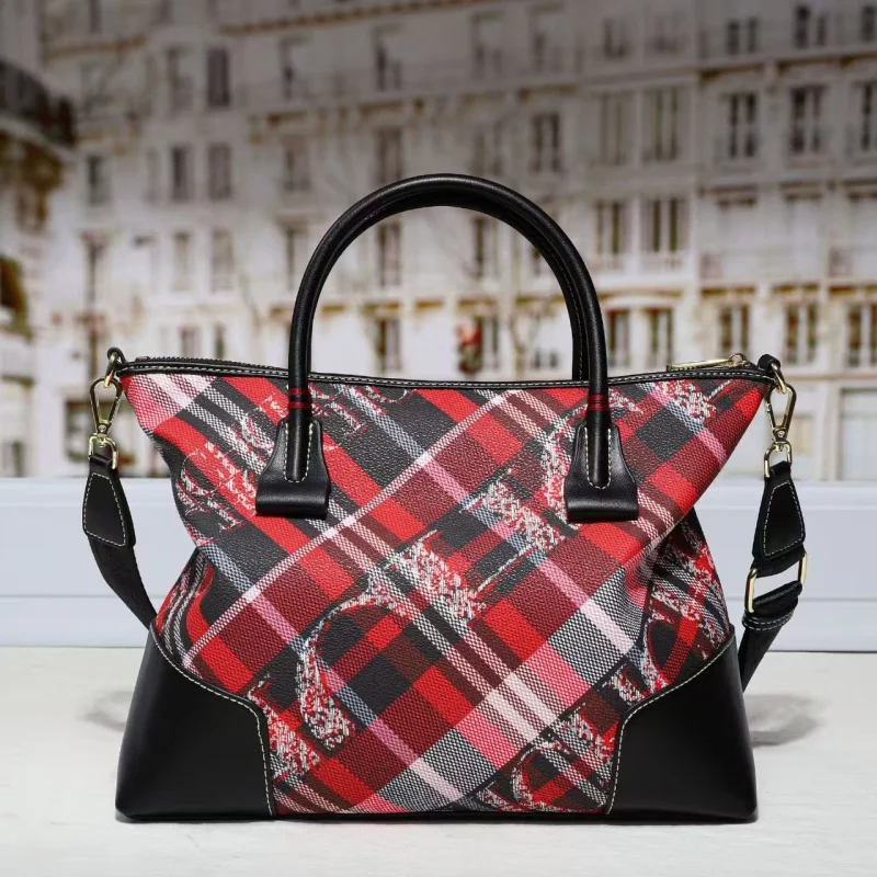 CH Luxury Plaid Women's Tote Bag Large Capacity Handbag with Gold Hardware Detachable Shoulder Strap Casual Crossbody Purse view 3