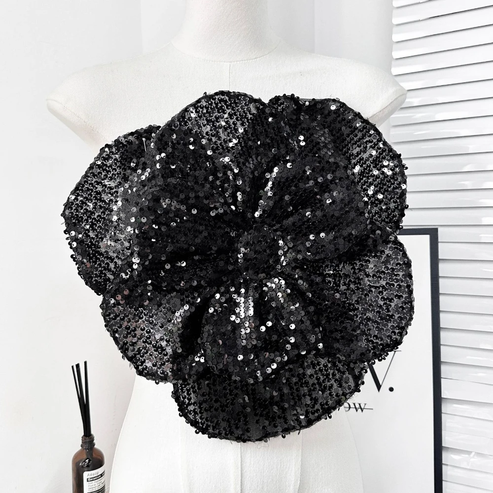 Glitzernde Pailletten, große Stoff-Blumen-Broschen für Frauen, handgefertigt, Hochzeit, Party, Corsage, Anstecknadeln, luxuriöser Schmuck, Geschenke – Detail 3