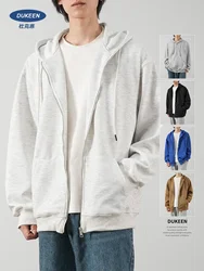 DUKEEN Waffle Fabric Zip Up Hoodies Sweatshirt for Men Spring and Autumn New Solid Color Loose Cardigan Coat Men's Clothes