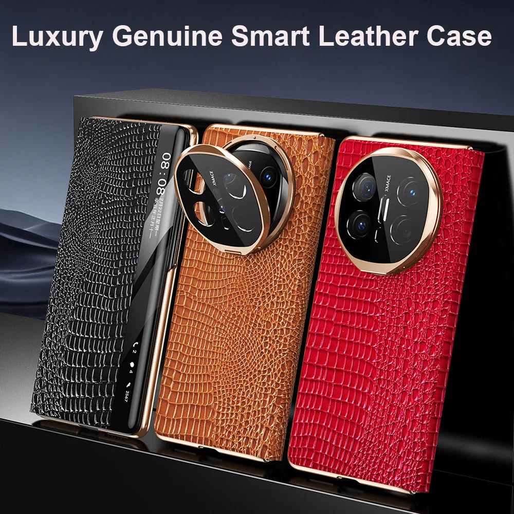 

Luxury Crocodile Genuine Leather Smart View window Flip Phone Case for Huawei Mate X3 X5 X6 Cover Shockproof Capa Skin Funda