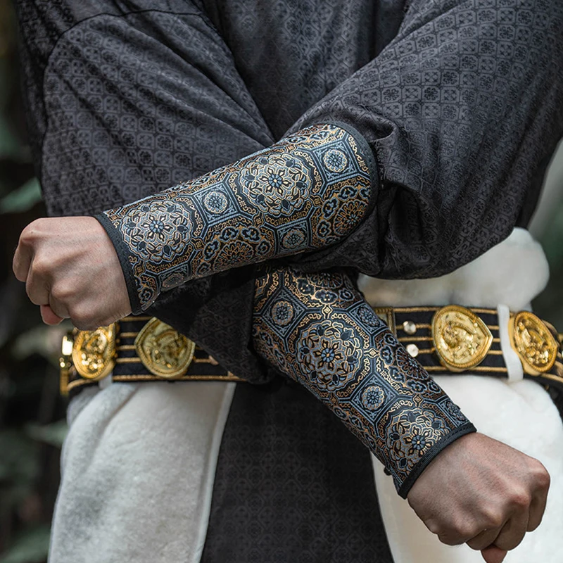 Ming Dynasty Armguard Antique Hanfu Cosplay Costume Brocade Fabric Bracers Chinese Traditional Swordsman Ancient Wristguards