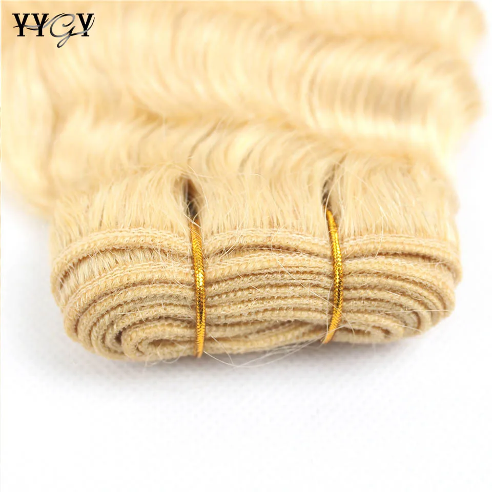 YYGY-Bundles brésiliens de cheveux humains bouclés, vague profonde d'eau, extensions de cheveux bruts, double trame, 613 blond, 10-38 po