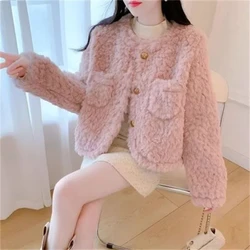 Small Pink Lamb Fur Coat for Women Short Style Autumn and Winter Temperament New Gentle Style Thickened and Leather Integrated