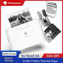 Phomemo M04S 110mm Portable Printer 304dpi Bluetooth Inkless Thermal Printer Support 53/80/110mm Thermal Paper for Mobile Phone