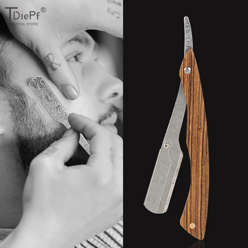 Men Professional Manual Shaver Straight Edge Stainless Steel Barber Razor Sandalwood Handle Folding Shaving Beard Cutter Gift