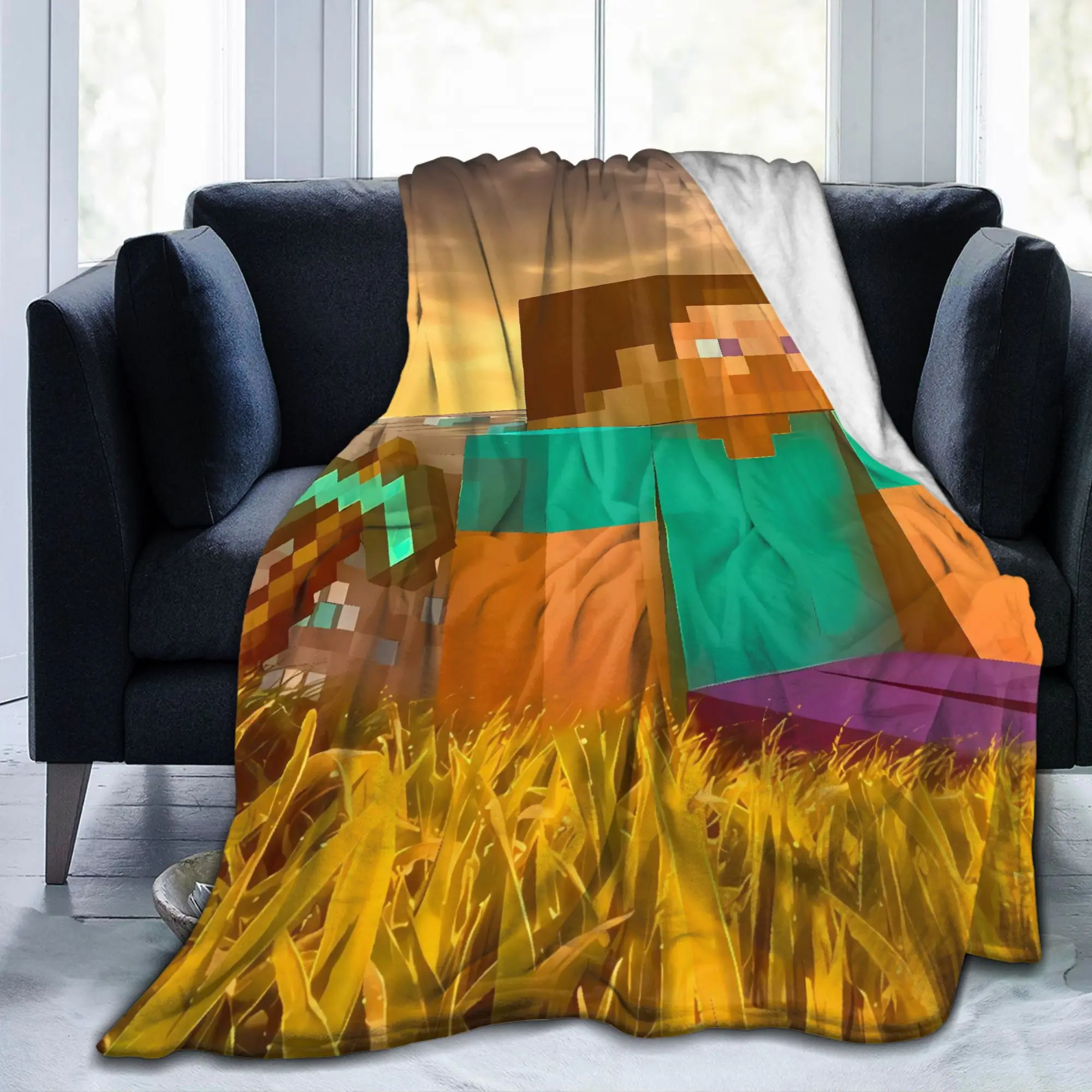 Warm Soft Blanket Picnic Game M-Minecrafts Throw Blanket  Flannel Bedspread For Bedroom Graphic Sofa Bed Cover