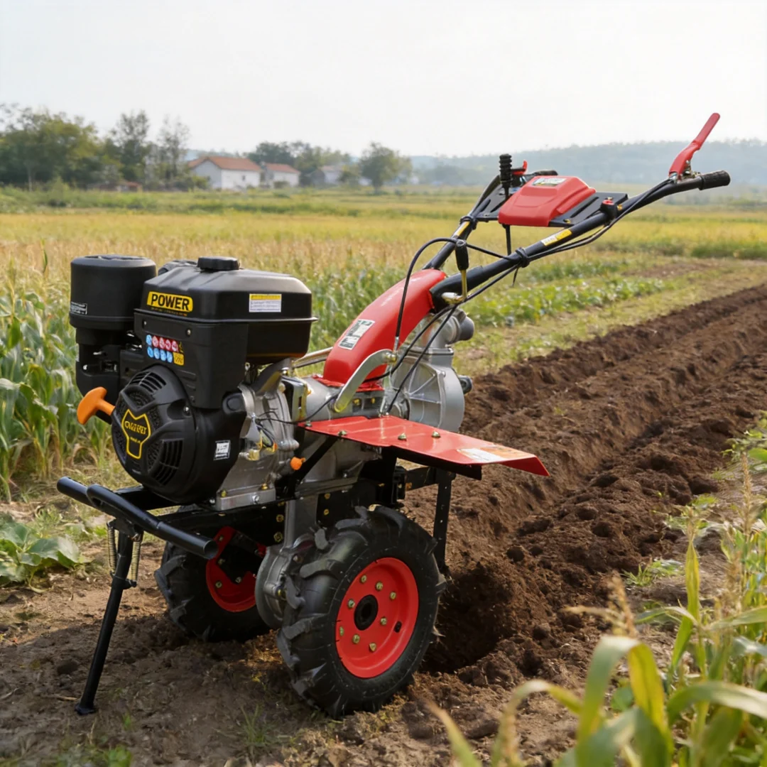 -Powered 4-Stroke Engine 4-Row Farm Power Tiller Cultivator with Automatic Aluminum Gearbox Belt Drive-High Productivity