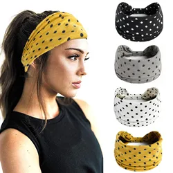 Wide Headbands for Women Polka Dots Knotted Headwrap Turban Yoga Workout Head Bands Boho Stretch Cotton Bandana Hair Accessories