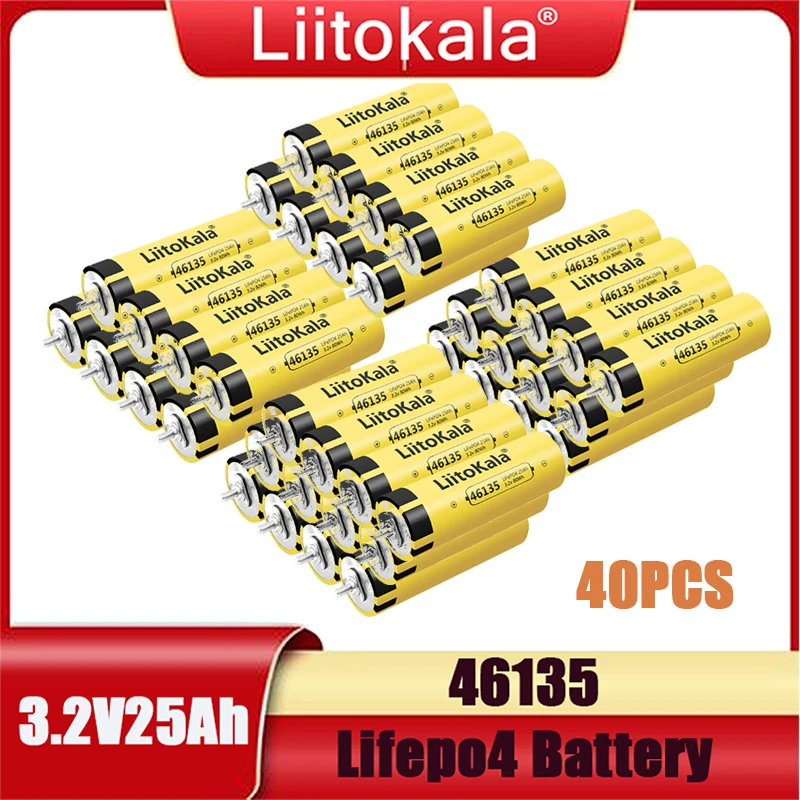 40PCS LiitoKala 3.2V25Ah LifePo4 Battery Lithium 3C High Drain For Diy 12V 24V Solar Inverter Electric Vehicle Coach Golf Cart