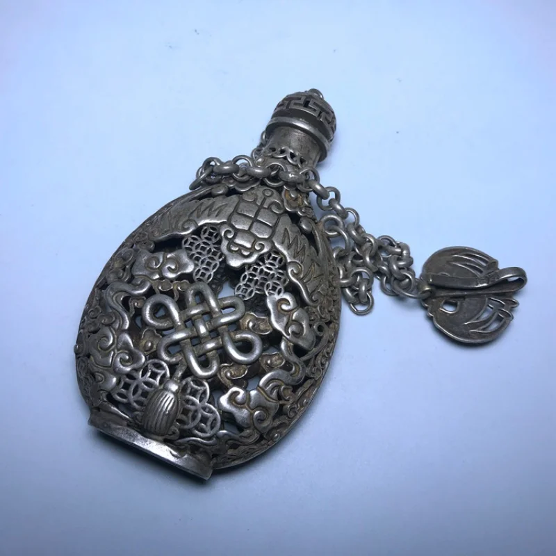 Antique Miscellaneous Folk Handmade Old Silver Accessories Miao Silver Perfume Bag Hollow Transparent Carving KIRIN Birthday Sil