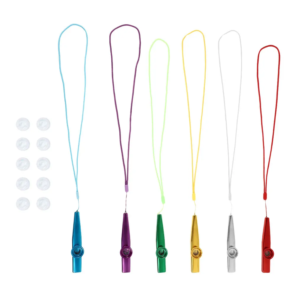 

1Set Metal Kazoo Simple Sound Kazoo with Neck Lanyard Extra Membranes Durable 's Music Instrument Ukulele Partner