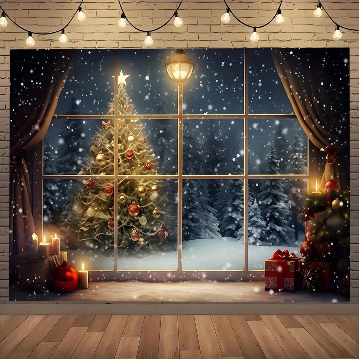 Weihnachten Tag Party Dekoration Hintergrund Tuch Winter Nachtansicht Weihnachtsmann Weihnachtsbaum Wandteppich Dekoration