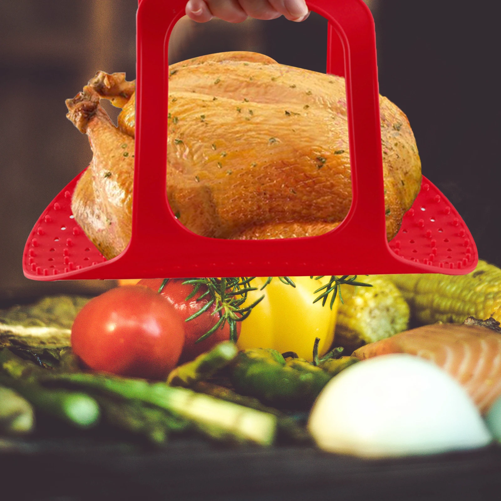 

Silicone Roasted Chicken Basket Bbq Turkey Lifter Pad Non-Stick Grill Mat for Oven Outdoor Grilling Home Cooking Tool