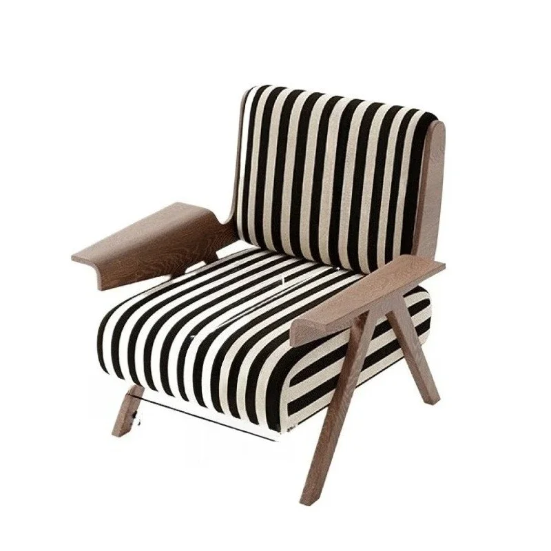 

French retro solid wood living room balcony backrest single leisure chair, medieval lazy armchair