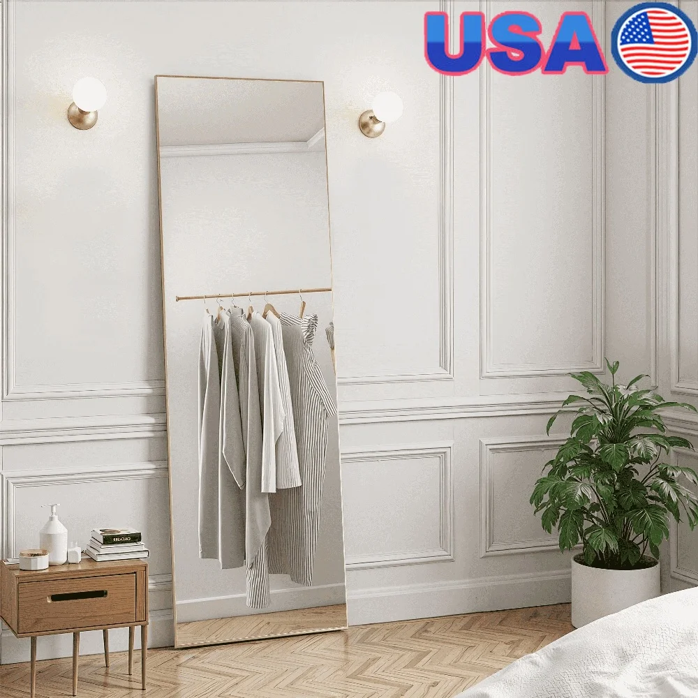 

59in Full Length Mirror Aluminum Alloy Frame Standing Floor Mirror HD Glass Adjustable Wall Mounted Floor Standing Use