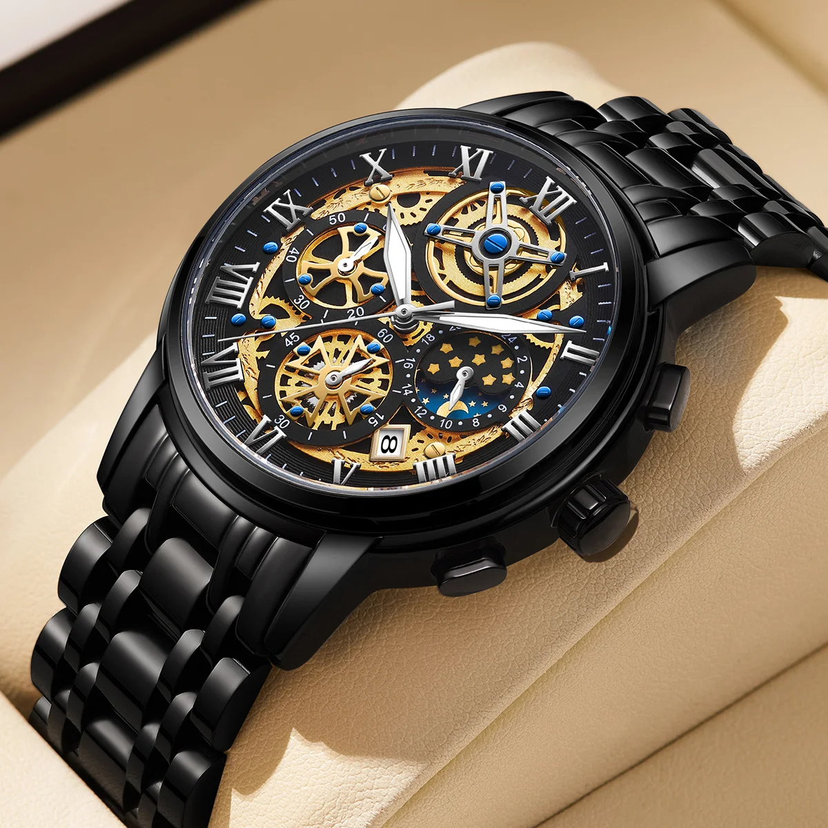 LIGE-Men ساعة كوارتز مضيئة مقاومة للماء مع تقويم ، ساعات يد رياضية للأعمال ، مرحلة القمر ، الموضة #1