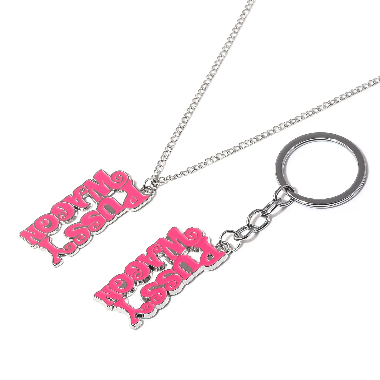 PUSSY WAGON Pink Letter Keychain Movie Kill Bill Key Chain For Women Men Car Keyring Jewelry Accessories