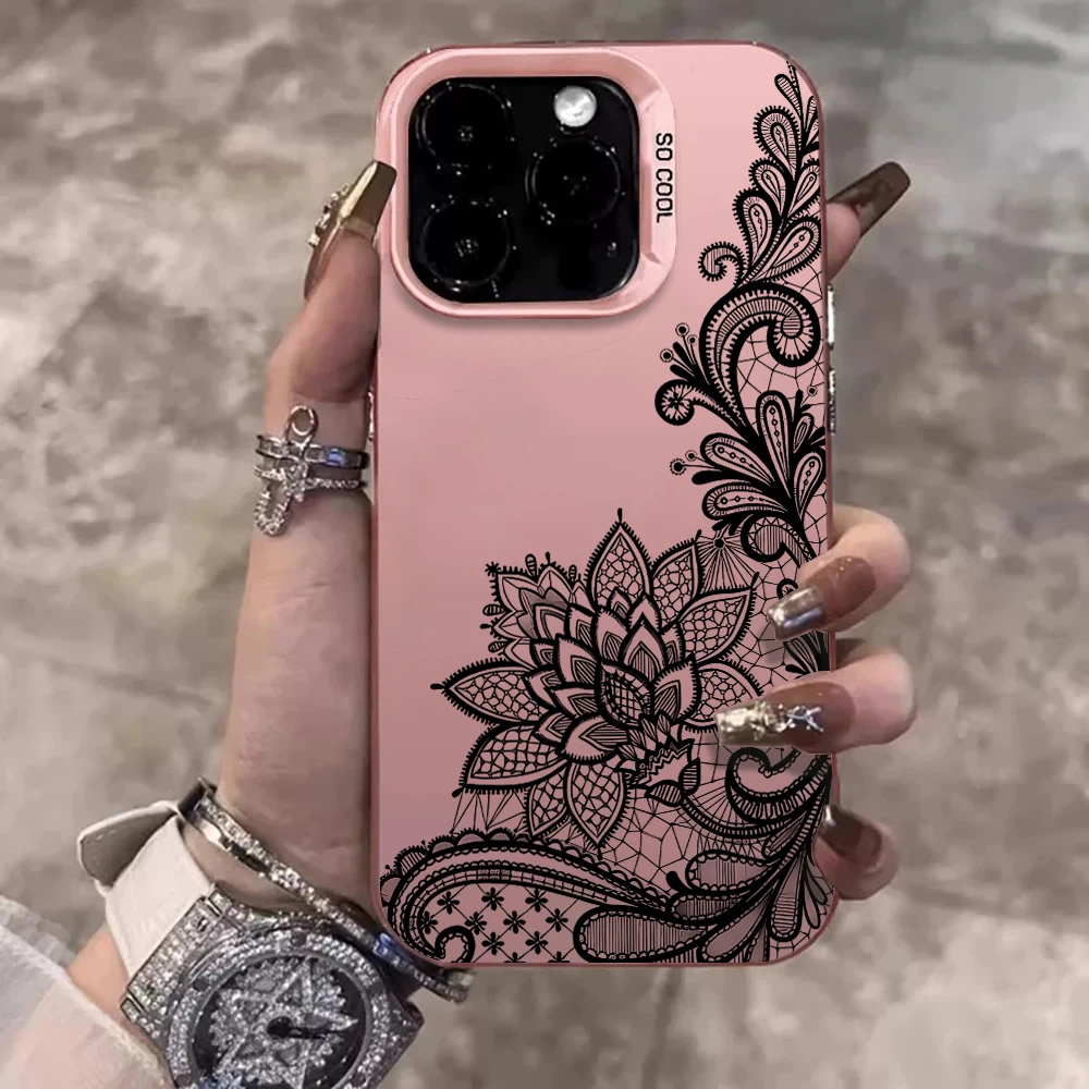 Spitzenblumen-Modehülle für iPhone 16 17 15 Pro Max Hüllen iPhone 17 11 12 13 ProMax 14 15 16 Plus 8 XS XR Stoßfeste IMD-Abdeckung – Detail 7