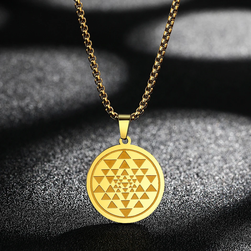 Kinitial Personalized Sri Yantra Symbol Stainless Steel Pendant Necklace For Women Sacred Geometry Jewelry Buddhism Amulrt Gift