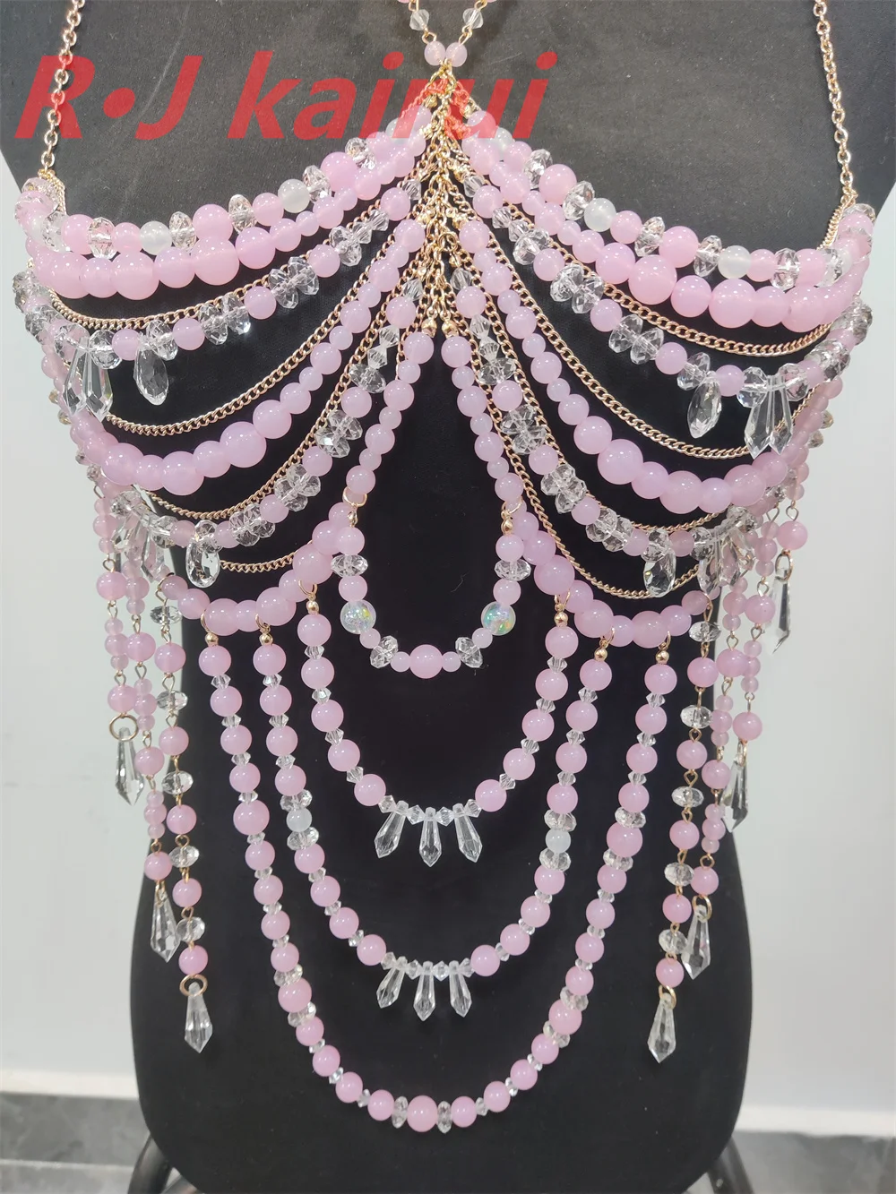 Fashion Handmade Women Pastel Pink Beads Neck Chains Unique Top Party Beads Jewelry Accessories