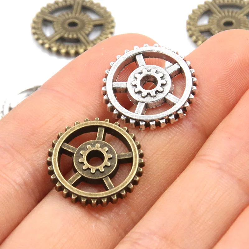 20PCS 18mm 4 Color Vintage Metal Zinc Alloy Steampunk Gear Round Hollow Charms Fit Jewelry Pendant Makings
