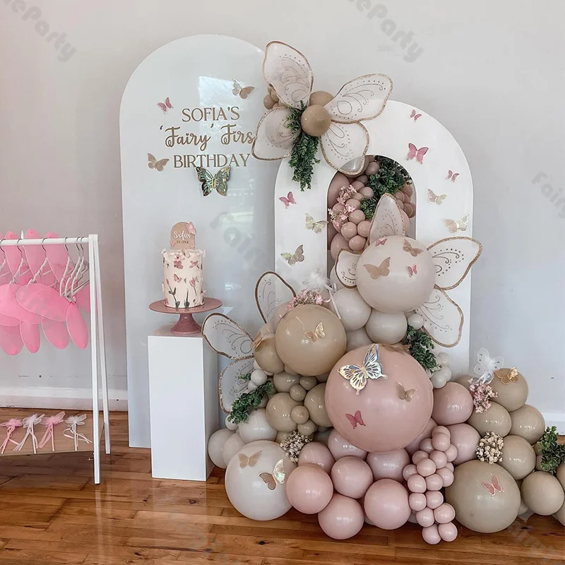 105pcs Pink and Brown Balloon Combination Arch Set Girl's First Birthday Baby Shower Valentine's Day Wedding Party Decoration