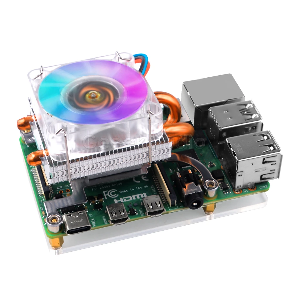 

Low-Profile Ice Tower Cooling Fan Metal Case 7 Colors RGB Changing LED Light with Bracket Shell for Raspberry Pi 4 B / 3B+ / 3B