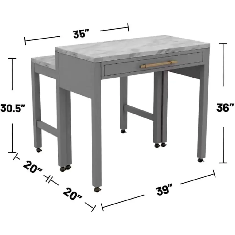 

Special OfferLight Gray Counter Height Table W Nested Table Dining Room Urniture Aux Marble Top Table