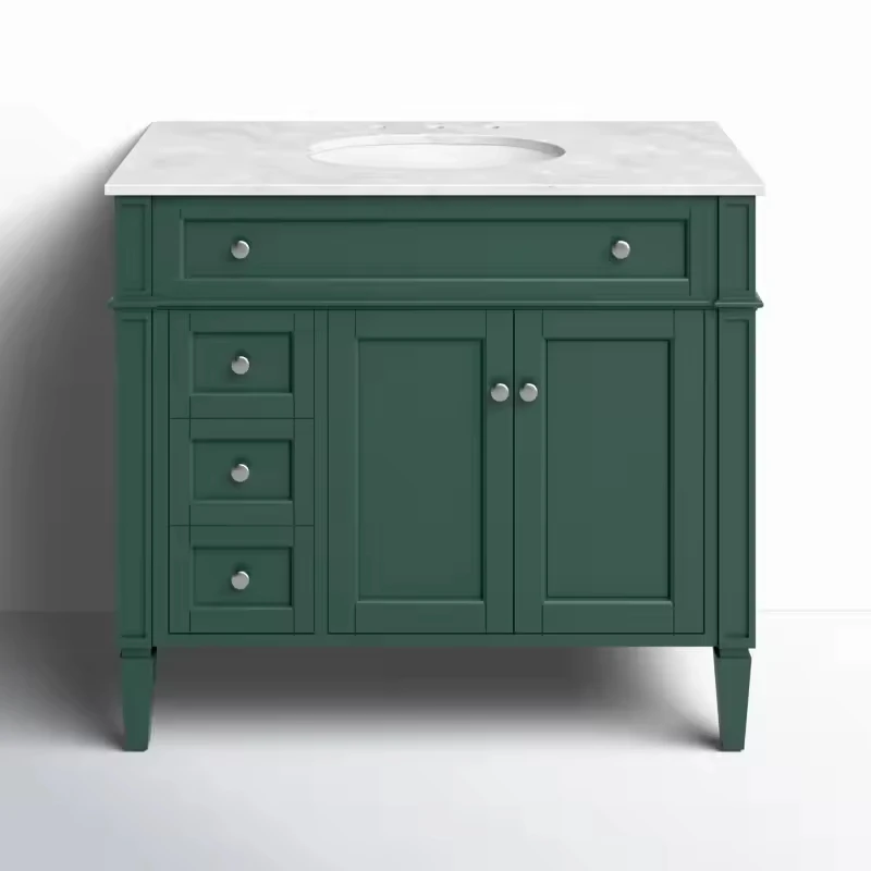

New Design Rectangle Wooden Green Perfect Single Bathroom Vanities Waterproof Sink Cabinet Multi-functional Small Bathroom